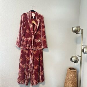 Hutch Velvet Floral Jacket and Wide Leg Pant Set